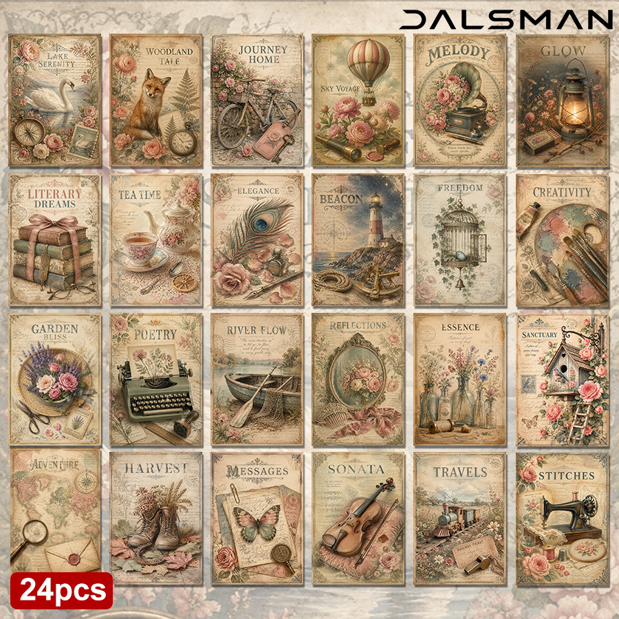 TEMU 24-pack Vintage Aesthetic Postcards Set Retro Botanical Floral Stationery Cards For Journaling Scrapbooking Art Lovers Gift For Decor Wall