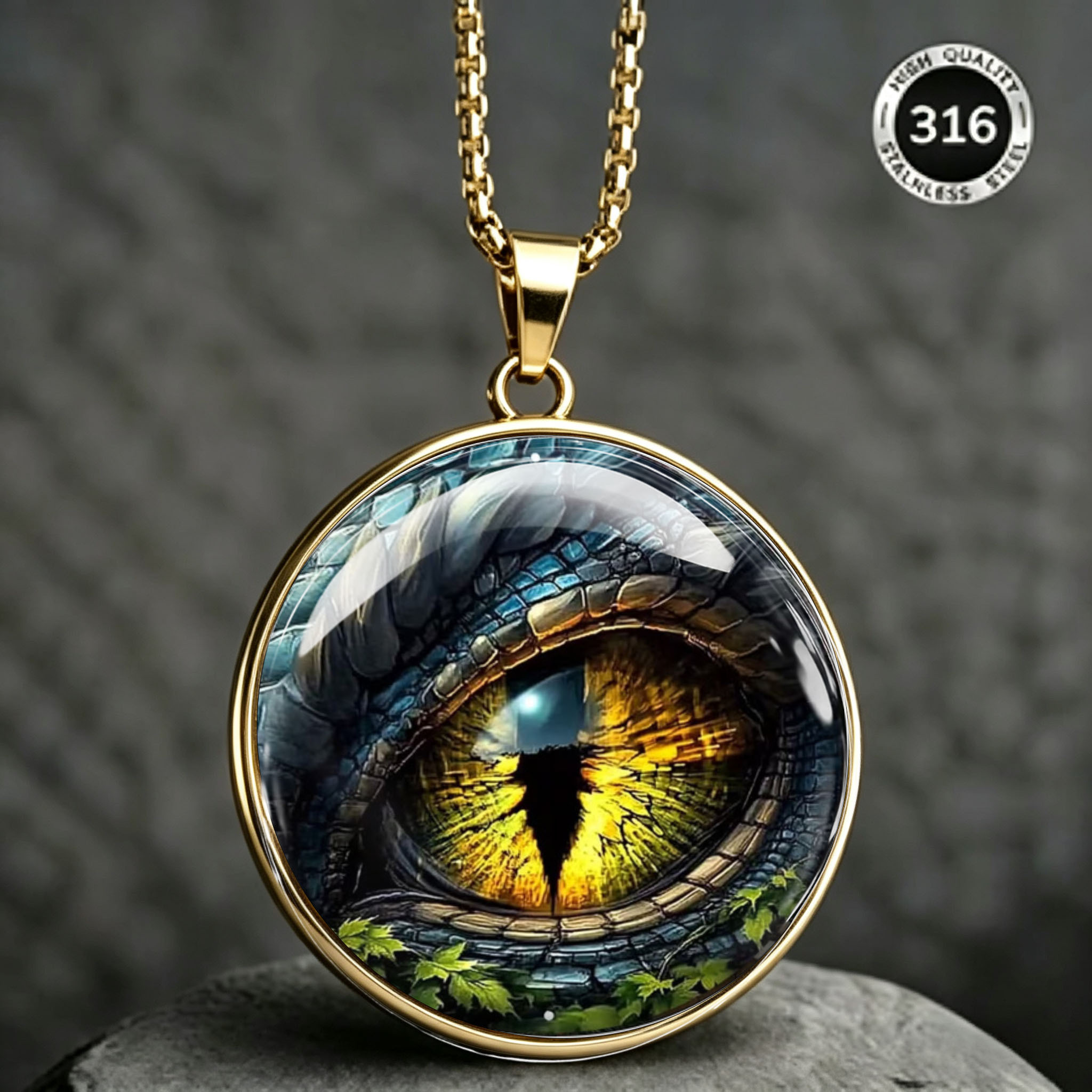 Men's 2D Flat Dragon Eye Pattern Pendant Necklace, Hypoallergenic