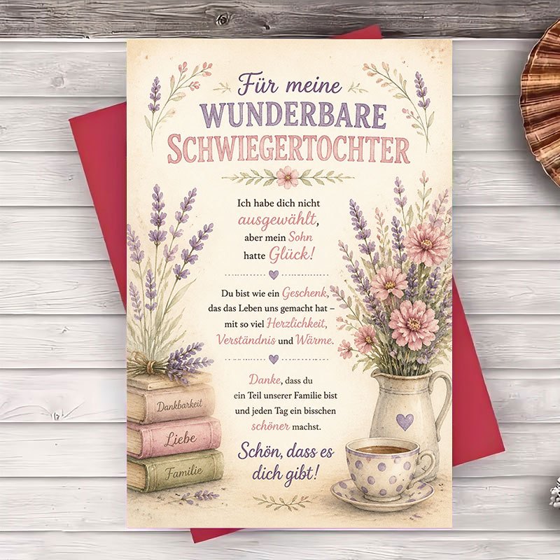 TEMU Ein Umschlag eine Grußkarte, florale Grußkarte für die Schwiegertochter, Dankesgeschenk zum Geburtstag, Hochzeitstag oder Muttertag, herzliche