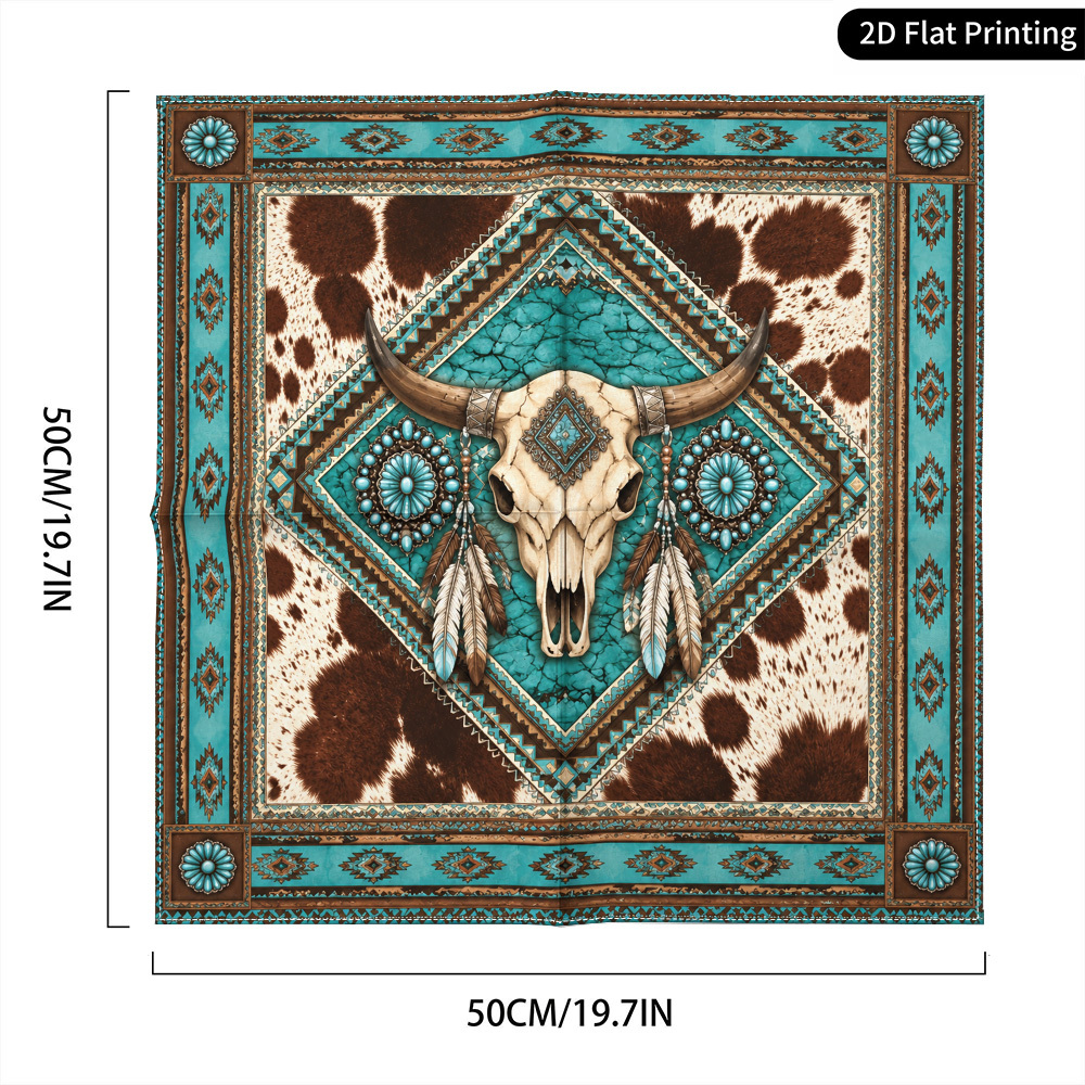 TEMU 2d Flat Scarf Bull Skull Tribal Pattern Tapestry Unisex Printed Headscarf, Hiphop Street Handkerchief, Scarf, Party Accessory Handkerchief, 2d