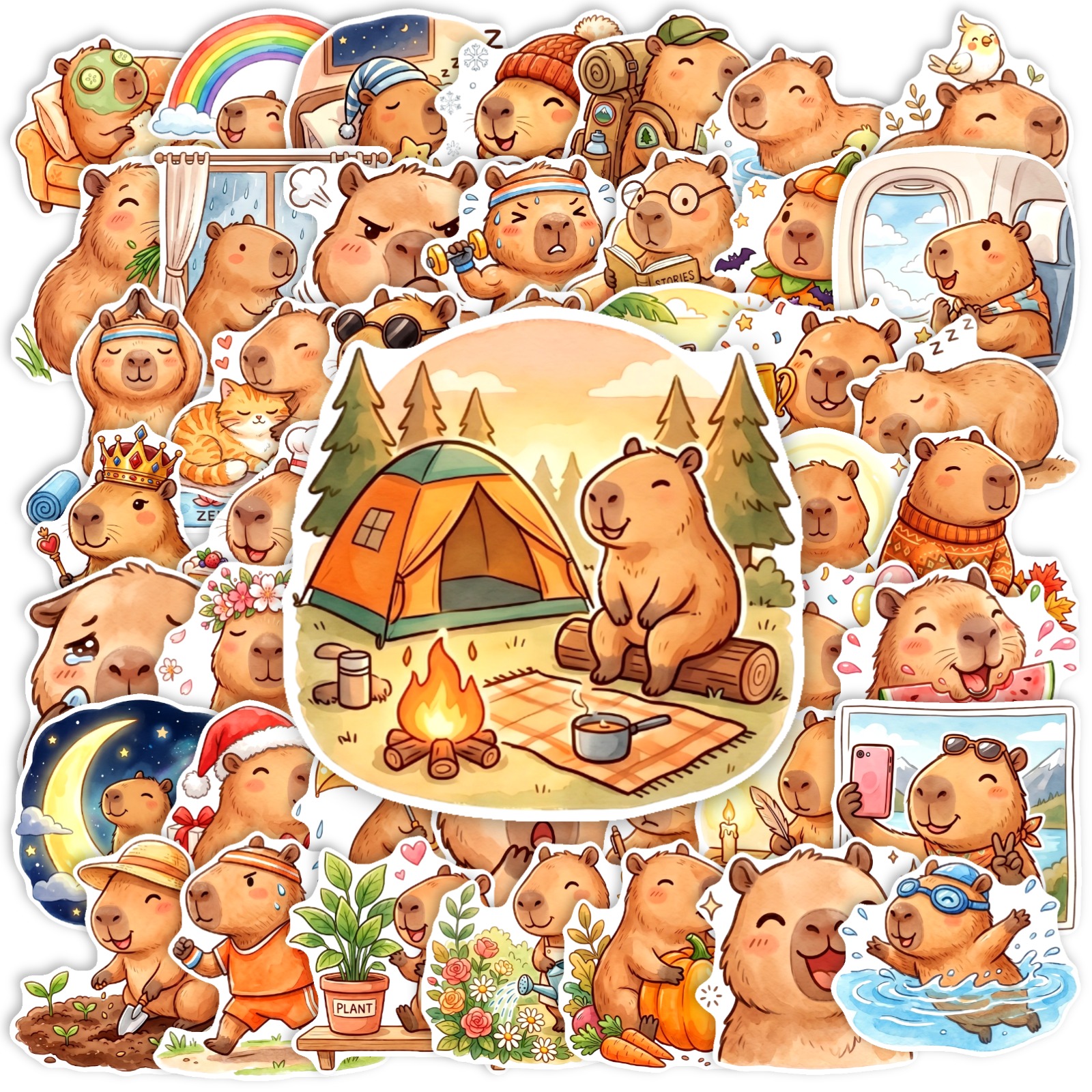 TEMU 50 stuks Capibara-stickers, ideaal voor scrapbooking, waterflessen, fietsen, skateboards, laptops, telefoonhoesjes, dagboeken, bagage, helmen en