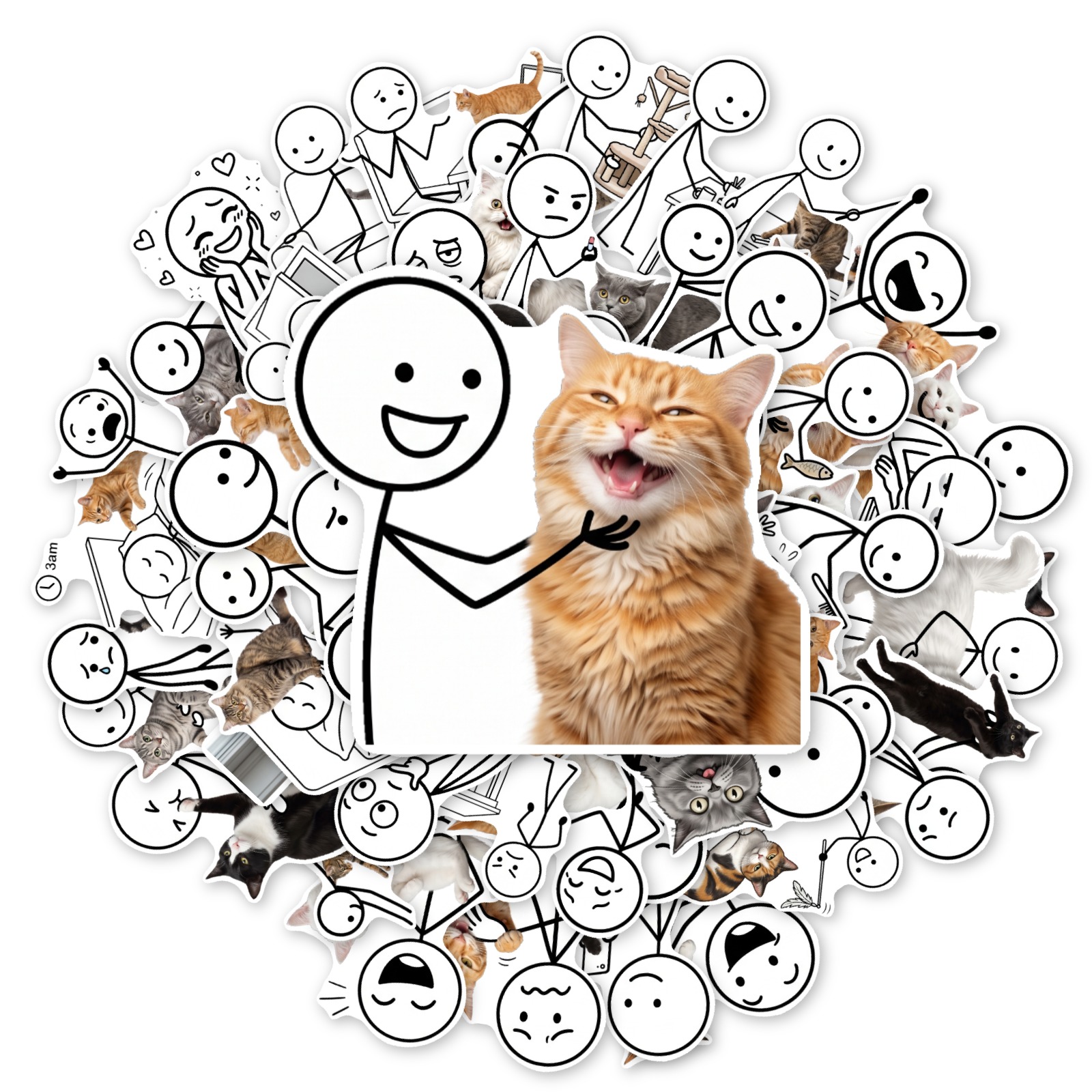 TEMU 50pz Adesivi Divertenti con Gatto a Forma di Omino Stilizzato, Adatti per Album di , Borracce, Biciclette, Skateboard, Laptop, Custodie per