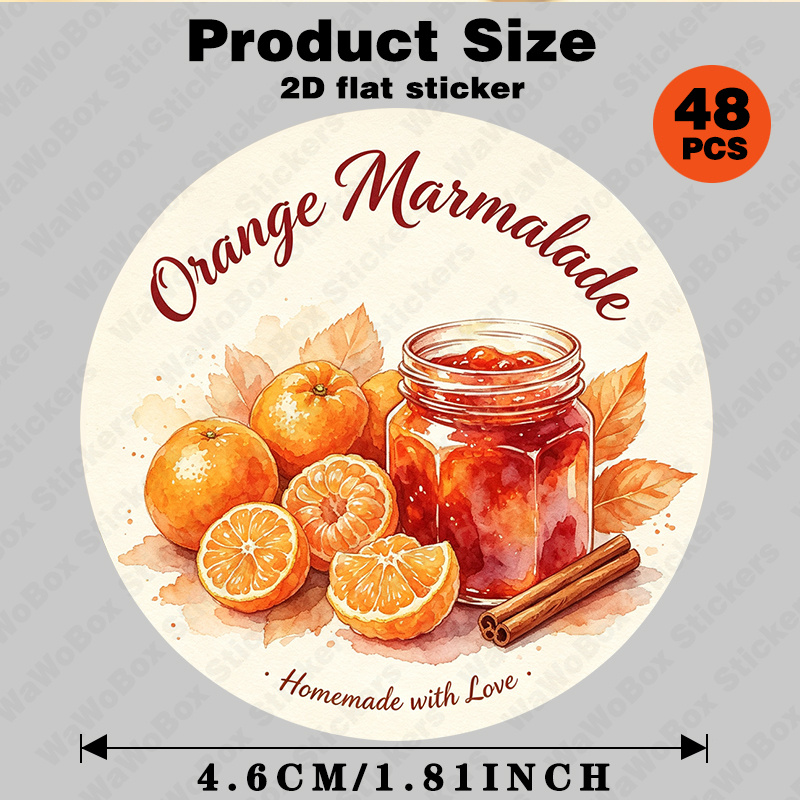 TEMU 48/96pcs (4.6cm/1.81inch) Orange Jam Label Stickers, Round 2d Flat Adhesive Self-stick Stickers, Suitable For Handmade Gift Boxes/homemade Jam