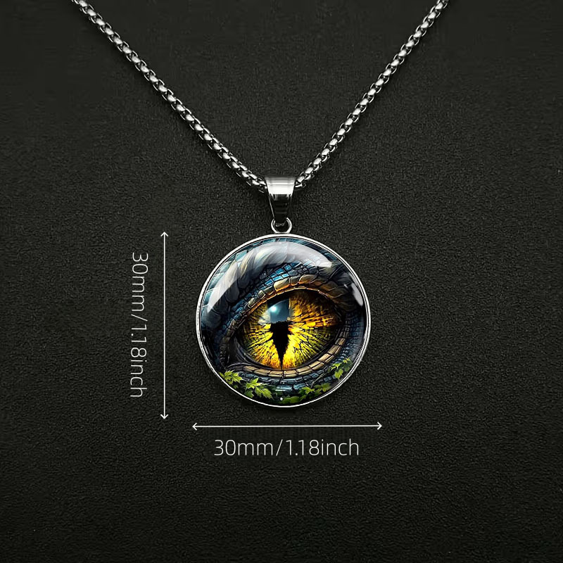 Men's 2D Flat Dragon Eye Pattern Pendant Necklace, Hypoallergenic