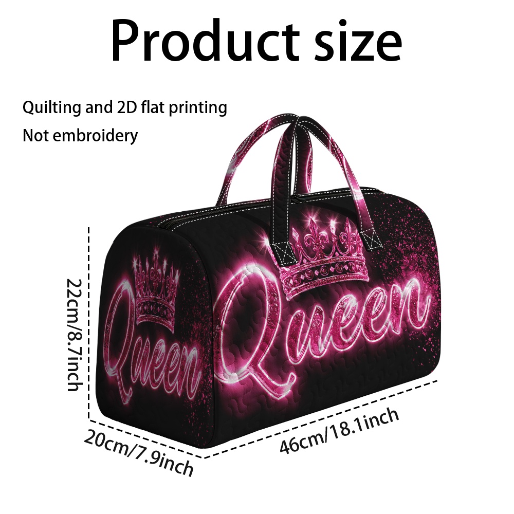 TEMU 2d Flat, 1pc Quilted Tote Handbag Pink Queen Printed Travel Luggage Bag. High-quality Zippers Unisex, Bag, Travel Bag, Luggage Organizer
