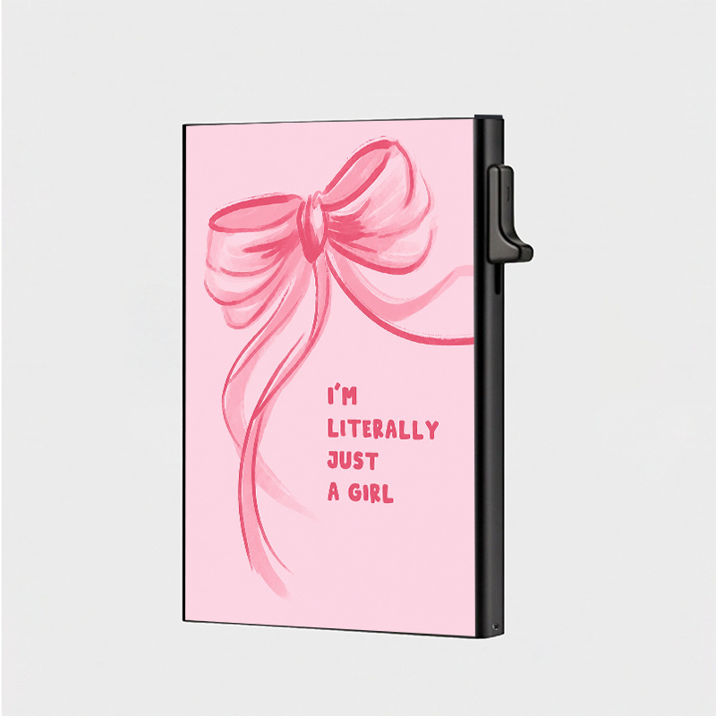 TEMU Unisex Rfid Blocking Automatic Pop-up Card Holder Wallet Pink Bowknot Cartoon Stylish 6-card Metal Anti-theft With Automatic Pop- Use, Shopping,