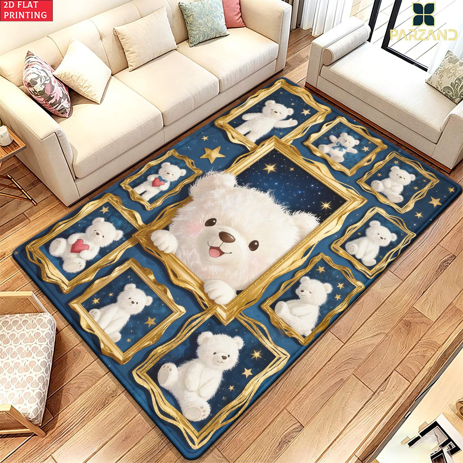 2d plat 1-  850gsm wit teddybeer frame collage hd gedrukt tapijt, keukenkleden, yogamat, antislip badmat, absorberend wasbaar polyester tapijt voor badkamer, woonkamer entree, camping picknick kleden, buitentapijt