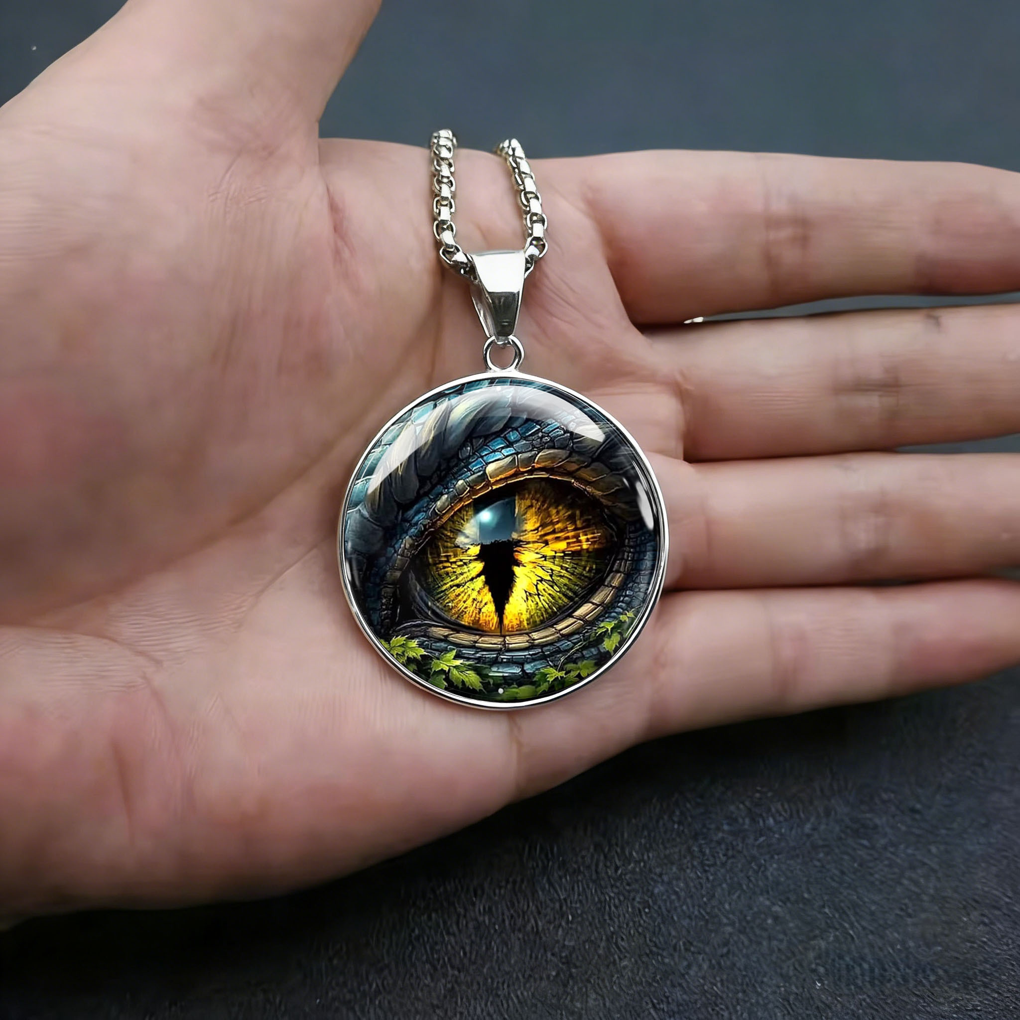 Men's 2D Flat Dragon Eye Pattern Pendant Necklace, Hypoallergenic
