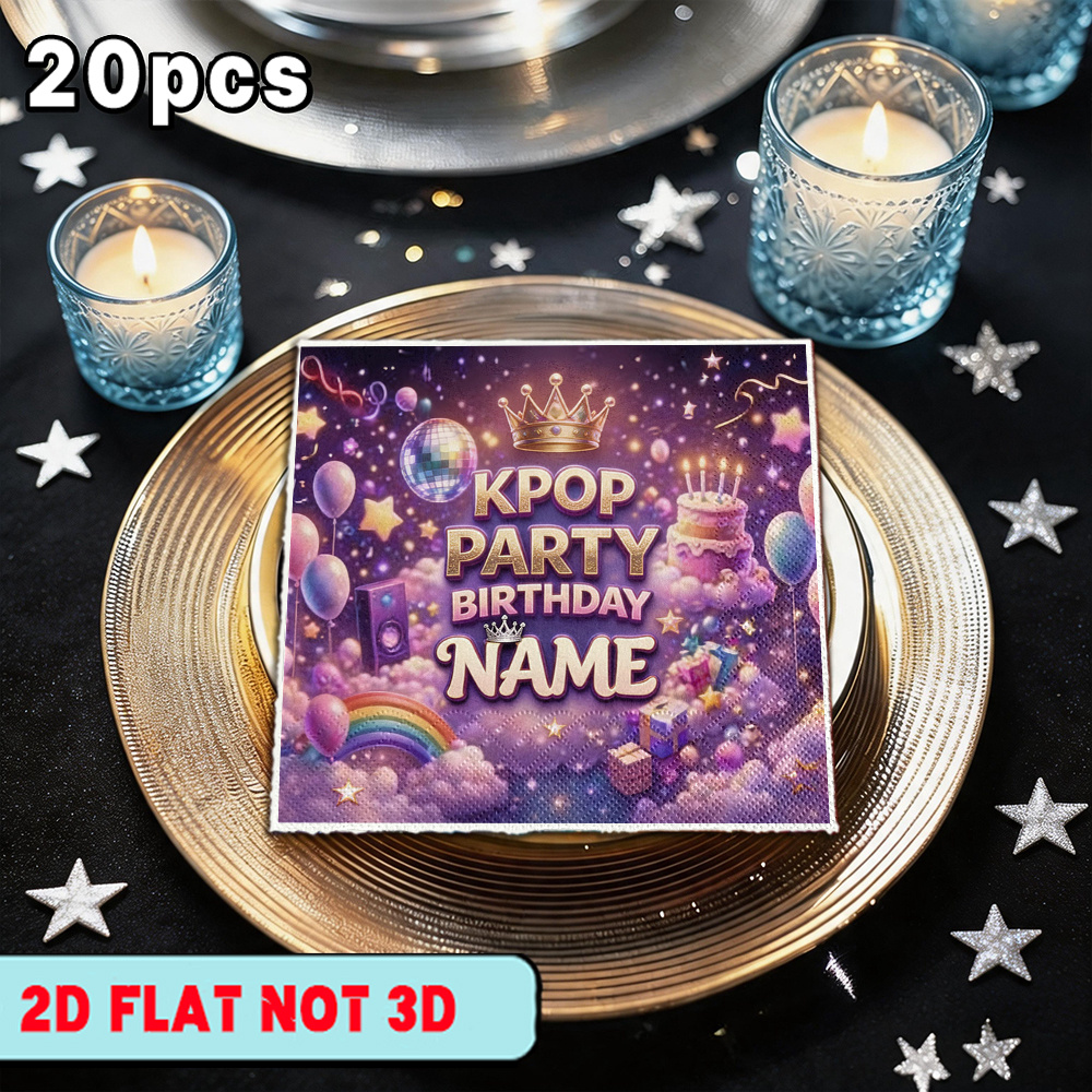 TEMU 20pcs Ysw Kpop Themed Napkins Pack - Name/text Suitable For Party Birthday K- Design, - Fans, Restaurants, For Kitchen, Paper Napkins For Themed