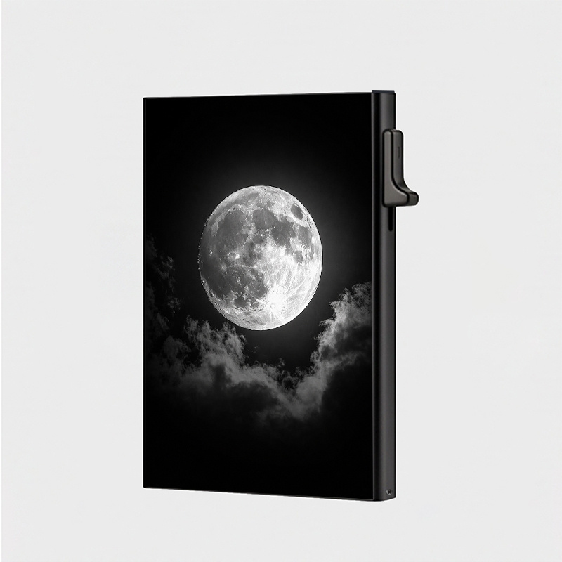 TEMU Unisex Rfid Blocking Automatic Pop Up Card Holder Wallet Moon Clouds Black And Whitestylish 6card Metal Anti With An Automatic Pop Everyday Use