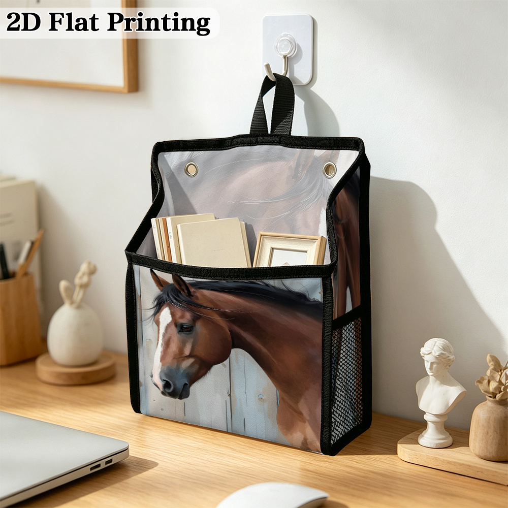 TEMU Cesto portaoggetti da appendere 1 pz, moderno, marrone, a tema cavallo con equestre e staffa - Organizzatore da comodino per arredo , cesto per