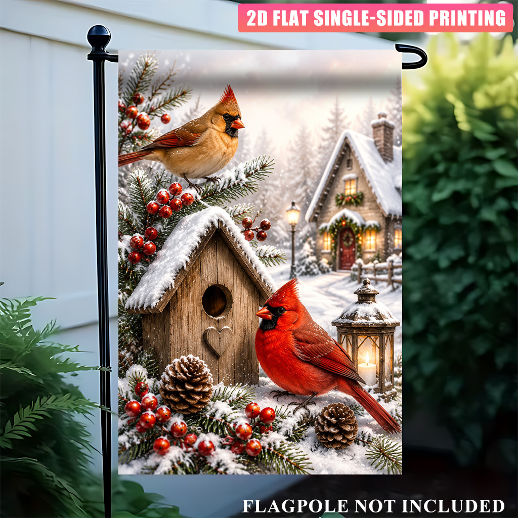 TEMU Panneau de jardin plat 2D - 2D Plat - 2D Plat, 1 pièce, Cardinal d'hiver, de neige de , Panneau de cour | Design amusant | Polyester durable,