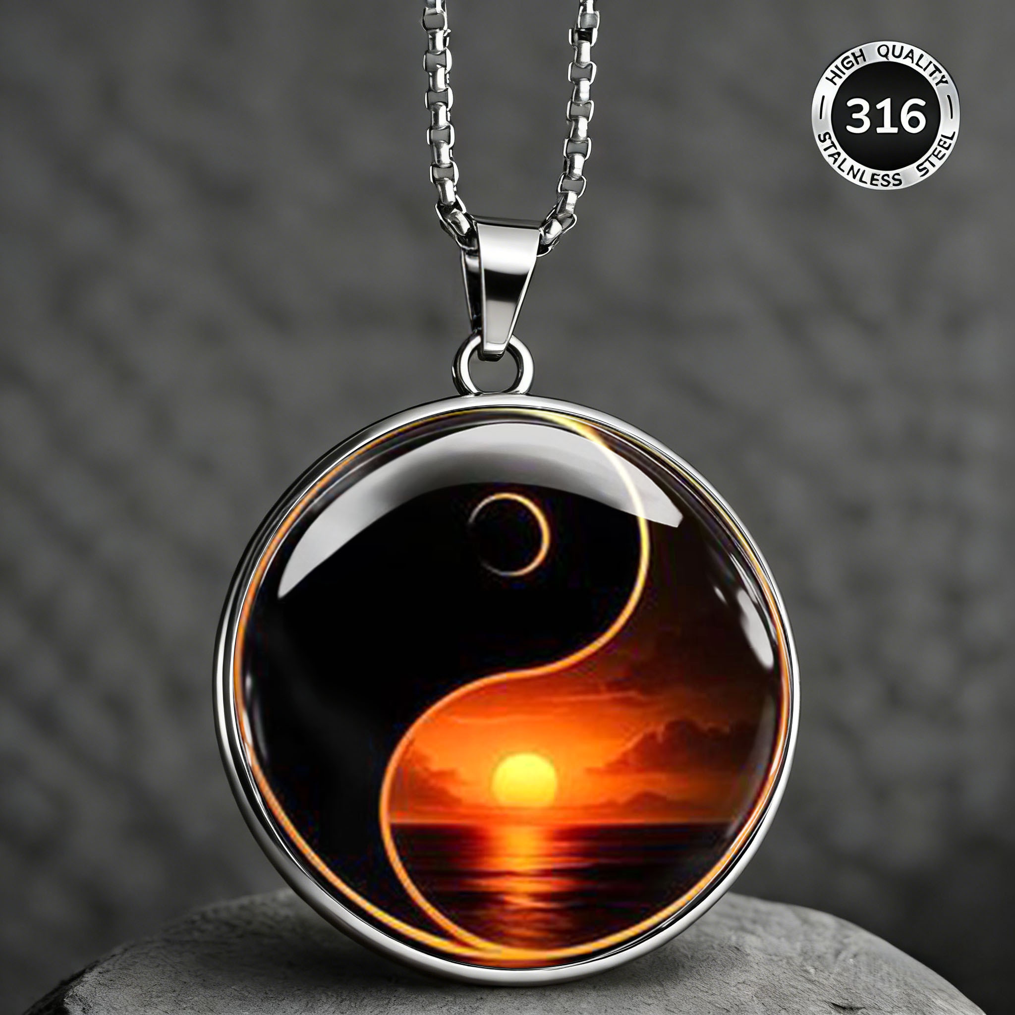 TEMU Collier pour Homme 2DFLAT en Acier Inoxydable 316 304, Motif Tai Chi, Symbole Traditionnel Chinois, et Polyvalent, Résistant à la Rouille et à