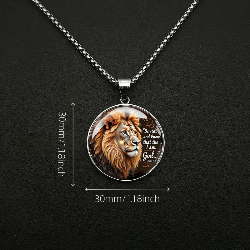 2D Flat Lion Head Pattern Men's Pendant Necklace