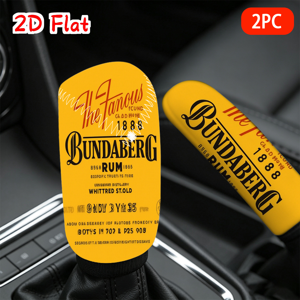 TEMU 2pcs Set, Retro Style Bundaberg Rum Poster Pattern Car Accessory Kit - Suitable For Polyester Fiber Gear Knob And Cover, Colorful Interior