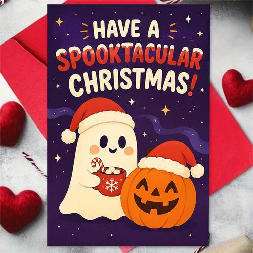 1 greeting card 1 envelope adorable festive holiday greeting card and pumpkin with have a christmas for friends winter cartoon style