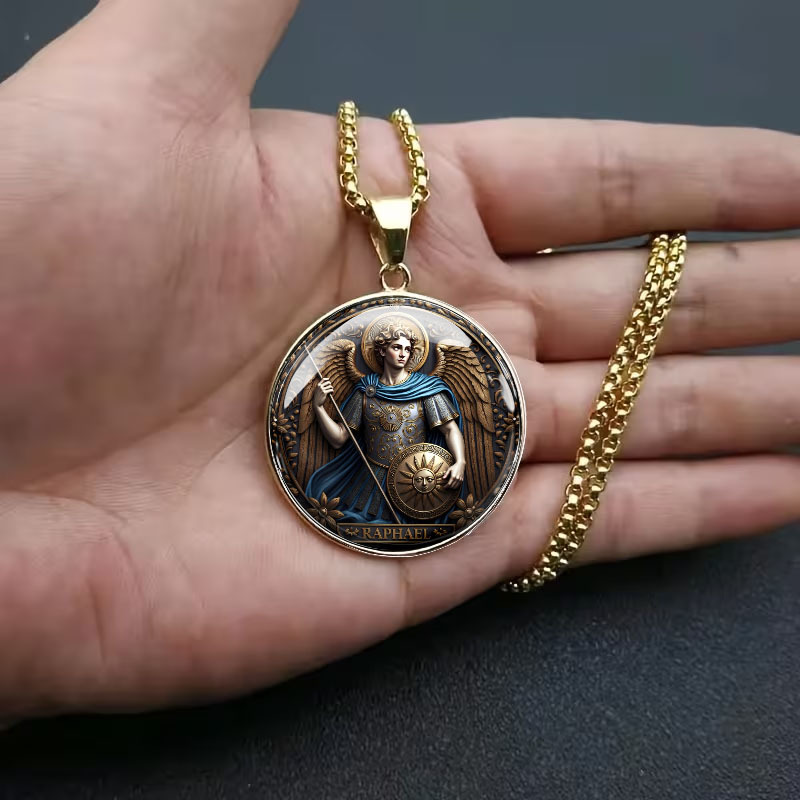 Men's Angel Raphael Pattern Stainless Steel Necklace