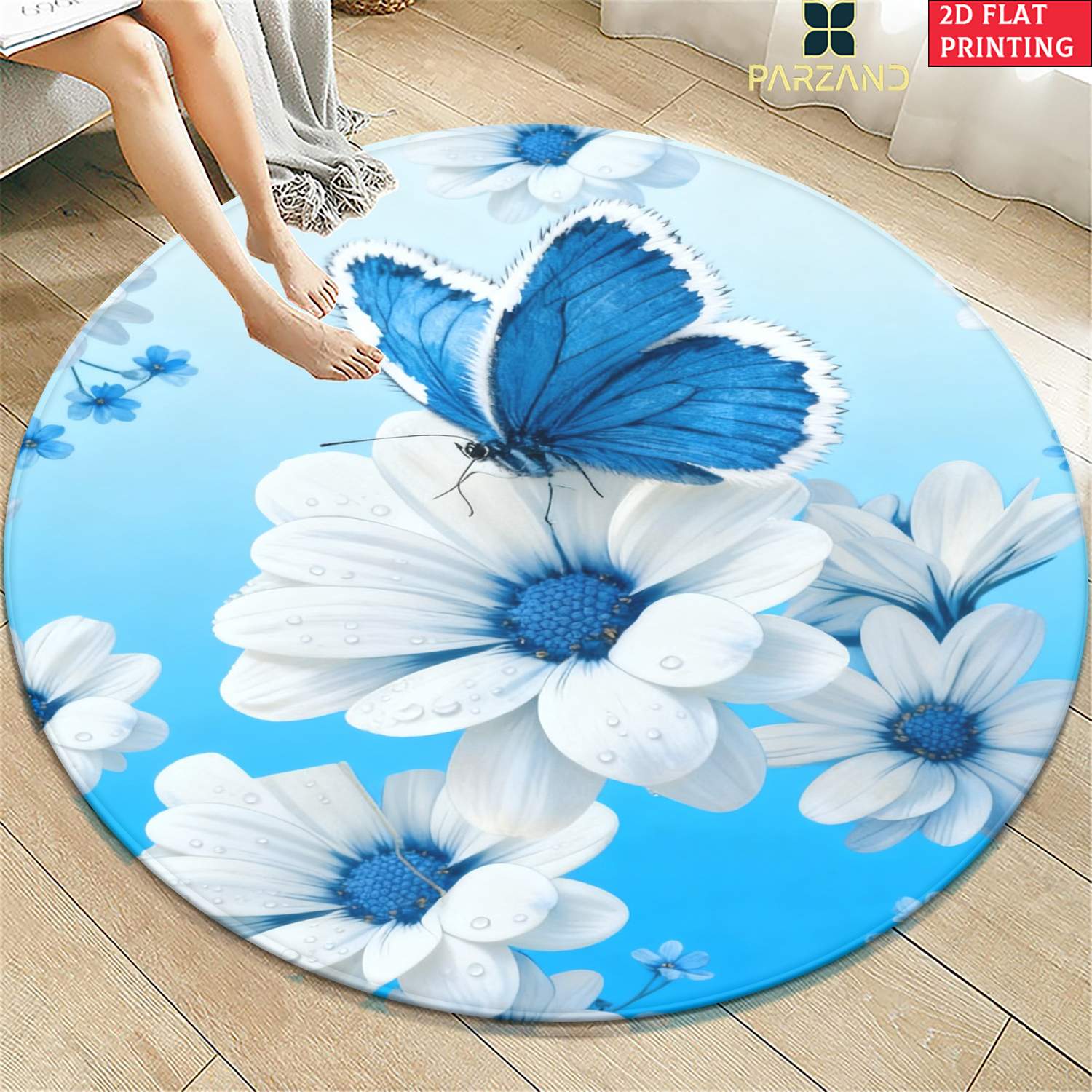 item picture 2d flat 1pc 850gsm   and white daisies hd printed round carpet kitchen rugs yoga mat non slip bathroom mats absorbent washable polyester rug for bathroom living room entrance camping picnic rugs outdoor mat outdoor rug
