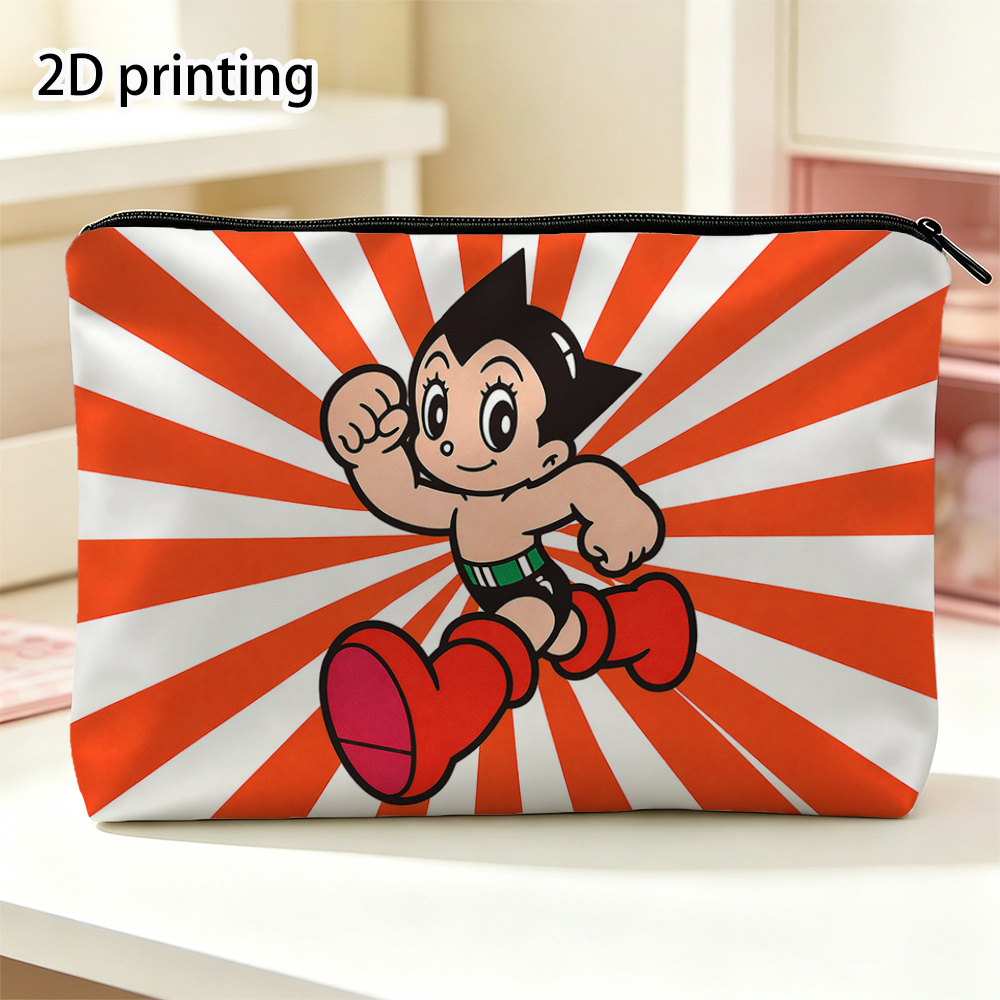 TEMU Astro Zipper Cosmetic Pouch - Portable Foldable Travel Makeup Bag With Iconic Astro Boy Print, Suitable For &,,, Gym, Daily Use - Nostalgic Gift