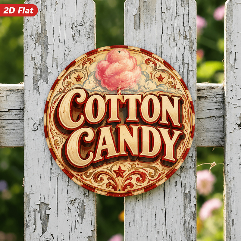 kohteen kuva 2d litteä, 1 kpl candy vintage pyöreä metallikyltti seinätaide, candy-kirjain, kodin sisustus, vaaleanpunainen kuitusokeri pilvi, koristeellinen rullareunus, kermanpunainen ja punainen  , ihanteellinen työhuoneeseen, keittiöön, puutarhaan, säänkestävä sisä- ja ulkokoristeluun, kestävä