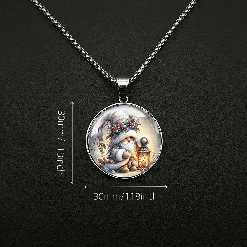 Men's Christmas Gnome Lantern Pattern Necklace