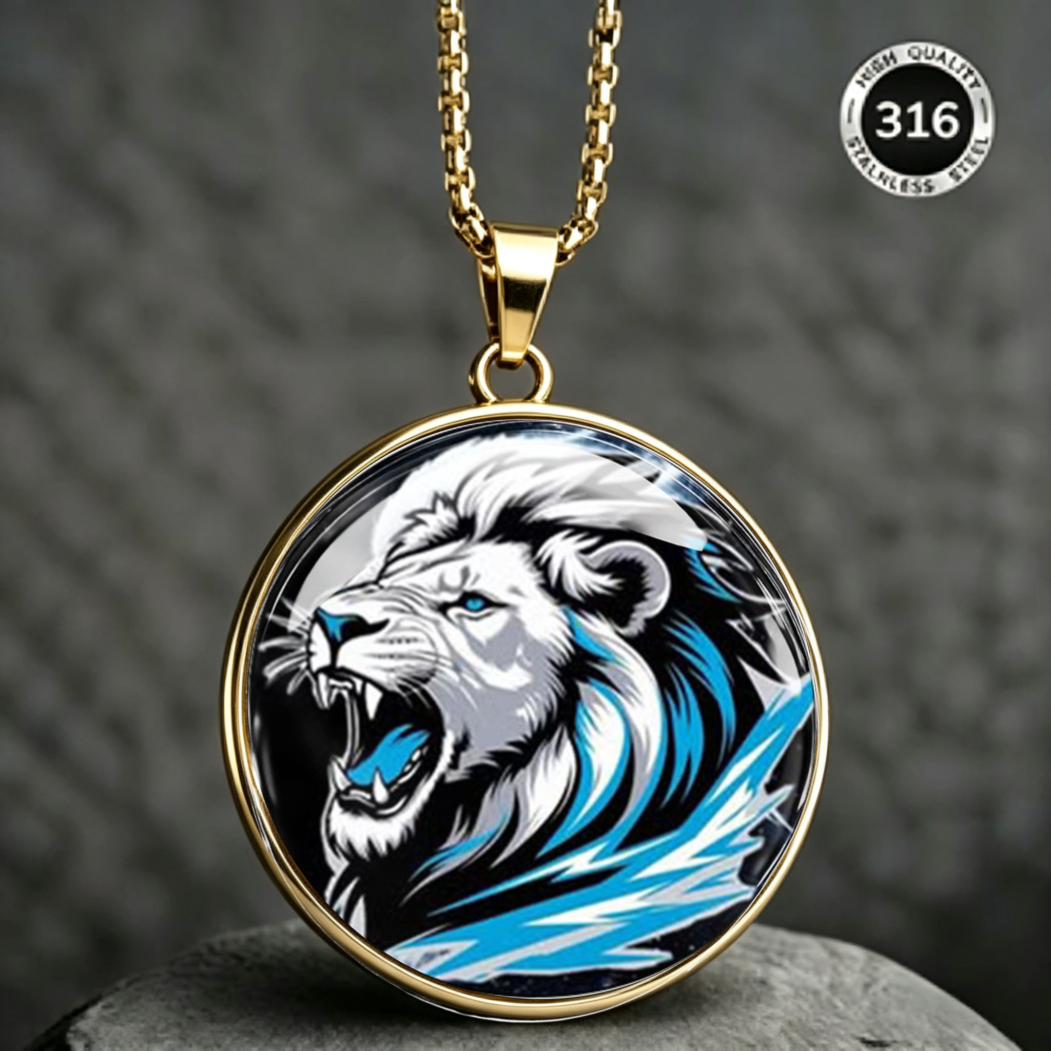Majestic Roar Lion Pattern Stainless Steel Necklace