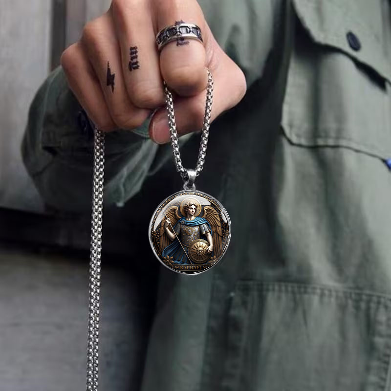 Men's Angel Raphael Pattern Stainless Steel Necklace
