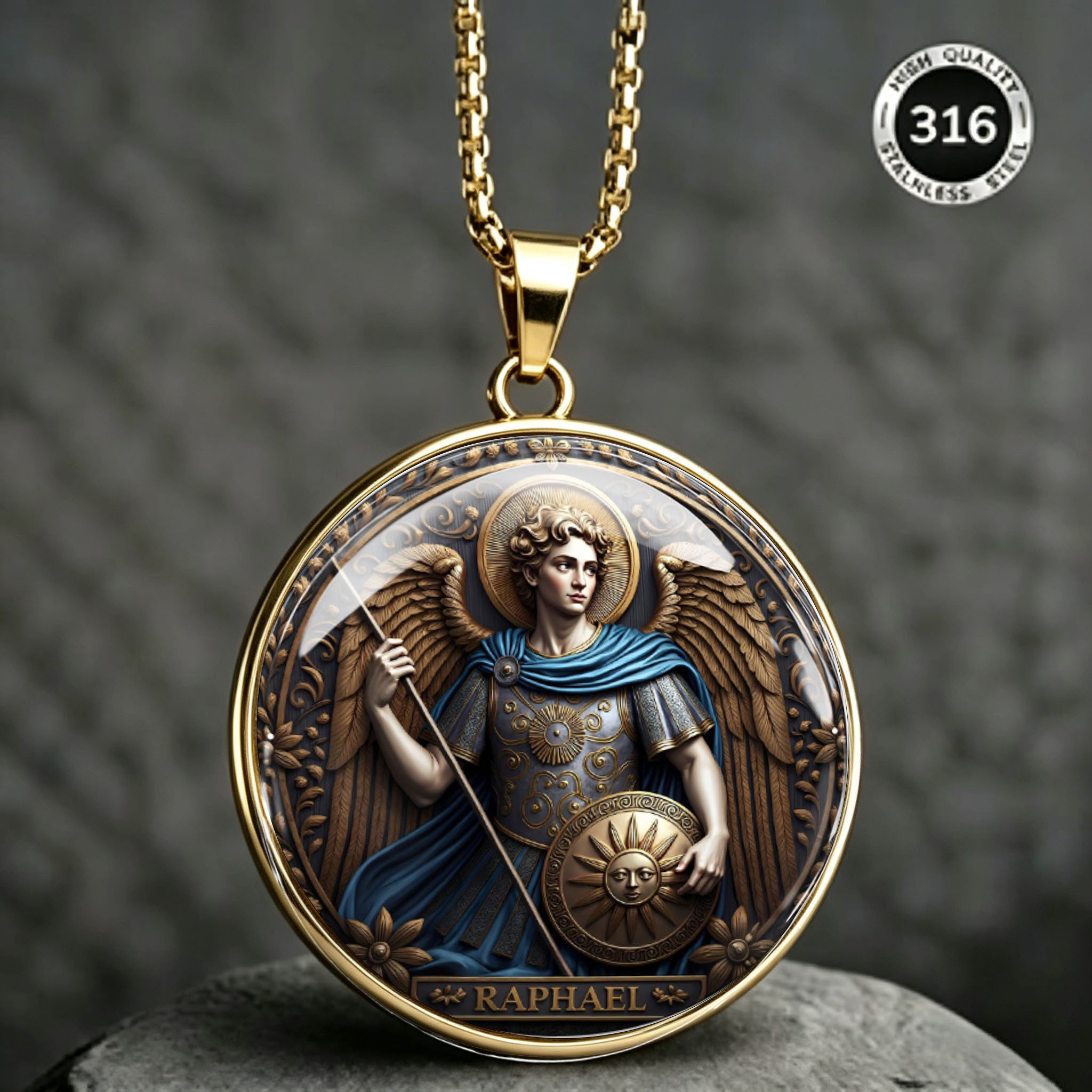 Men's Angel Raphael Pattern Stainless Steel Necklace