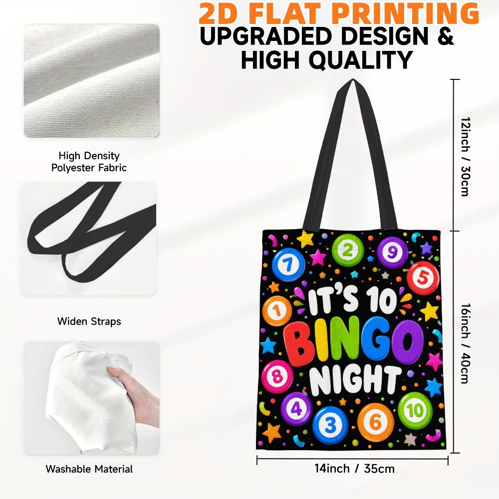 TEMU 1pc Large Capacity Bingo Night Tote Bag With Bingo Card Print & Colorful Stars - Suitable For, Travel, Grocery Shopping, Parties, Camping, Gift