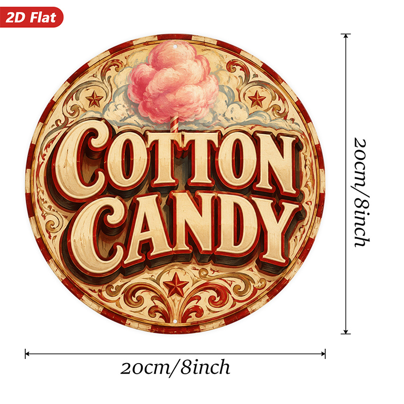 2d litteä, 1 kpl candy vintage pyöreä metallikyltti seinätaide, candy-kirjain, kodin sisustus, vaaleanpunainen kuitusokeri pilvi, koristeellinen rullareunus, kermanpunainen ja punainen  , ihanteellinen työhuoneeseen, keittiöön, puutarhaan, säänkestävä sisä- ja ulkokoristeluun, kestävä