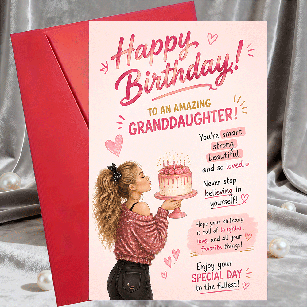 TEMU 1 Greeting Card And 1 Envelope Happy Birthday Greeting Card For Granddaughter Elegant Flat Card For Birthday Celebration And Special Occasion