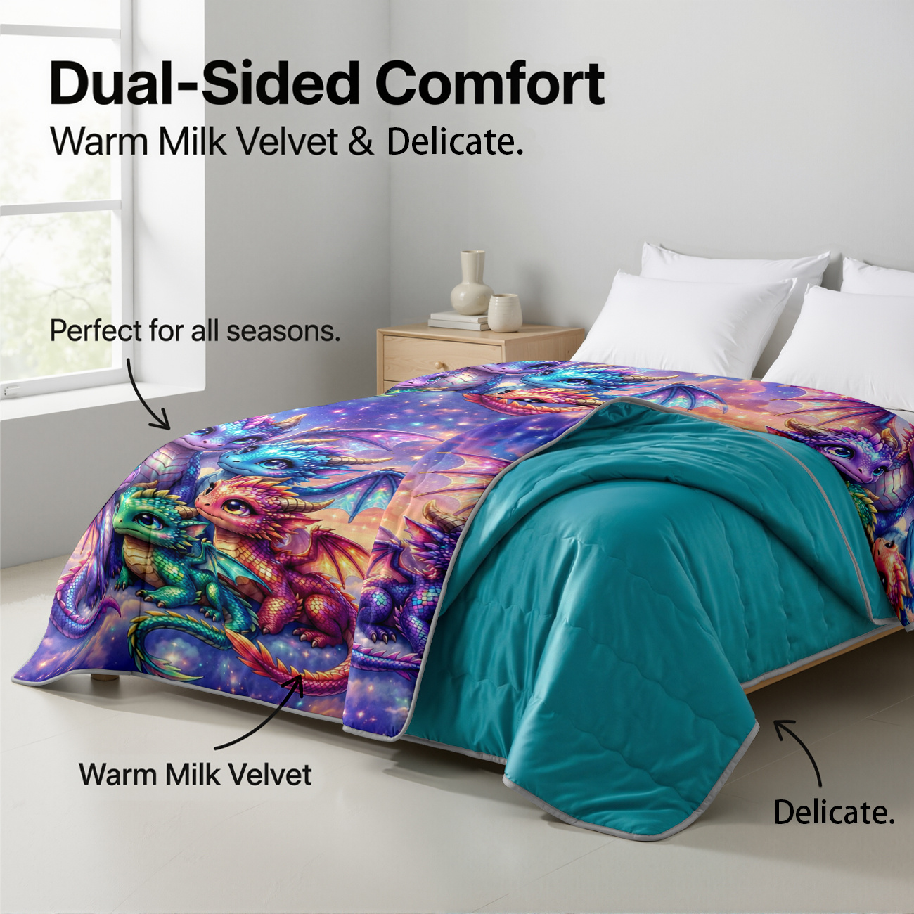 HEZOM Baby Dragon Reversible Double-Sided Quilt, All-Season Bedding
