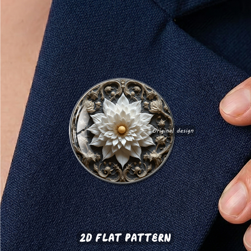 European Retro Relief Style White Lotus Brooch