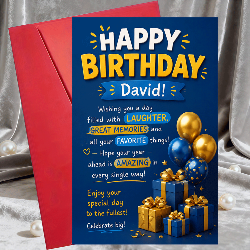 TEMU 1 Greeting Card + 1 Envelopehappy Birthday Greeting Card For Men And Colleagues Elegant With Balloons And Gift Boxes For Birthday Party