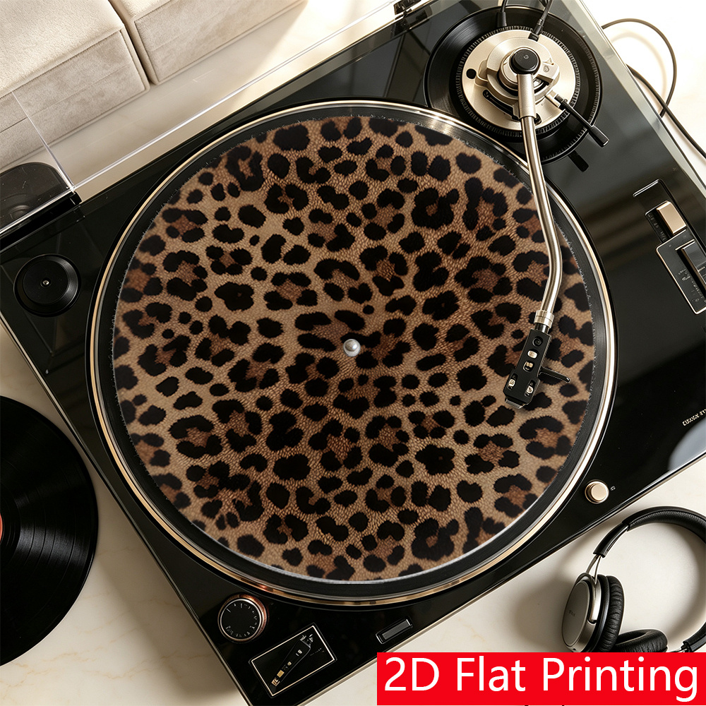 TEMU 2D Platte Print 1 stuks Luipaardprint Ronde Mat Platenmat Vilt Platen Slipmat voor Verbetering van de Geluidskwaliteit en Voorkomen van Schuiven