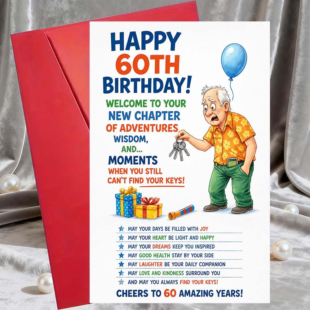 TEMU 1pc Greeting Card And 1pc Envelope Funny 60th Birthday Greeting Card For Men Humorous For Milestone Celebration Gift For Dad Husband Or Friend
