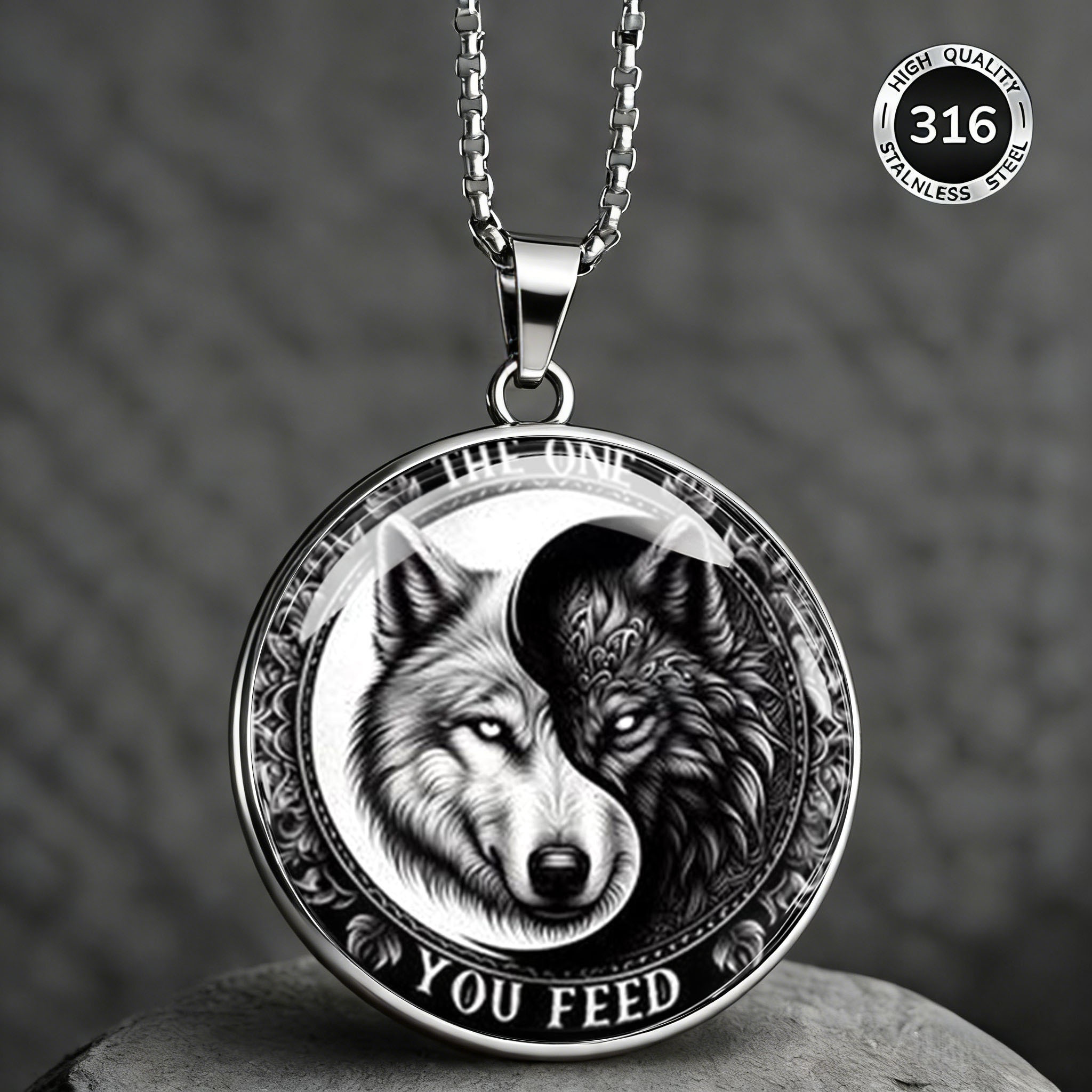 TEMU 2dflat Men's "the 1 You " Yin Yang Wolf Head Pendant Necklace, 316 304 Stainless Steel Material, Rust-proof And Wear-resistant, Fashionable