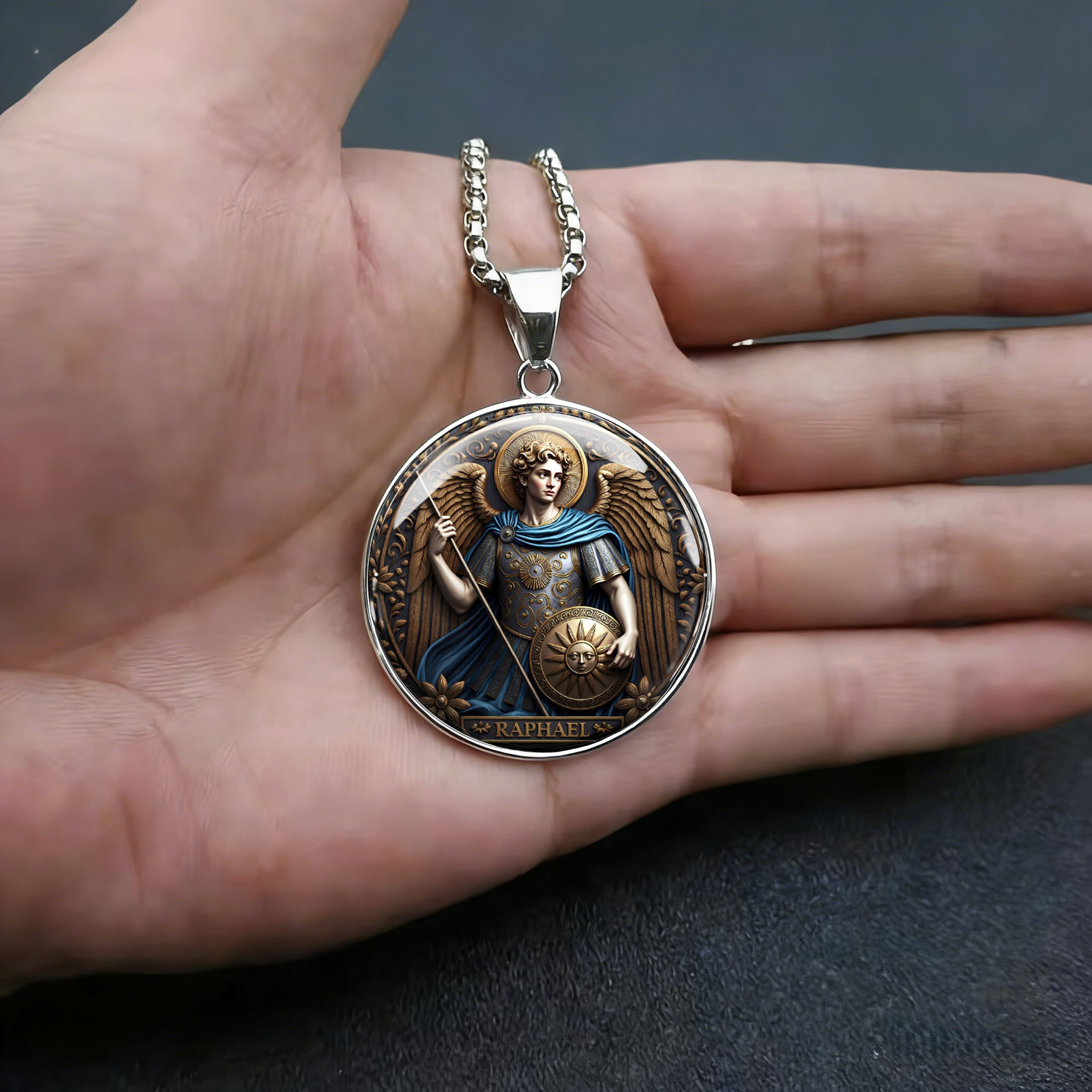 Men's Angel Raphael Pattern Stainless Steel Necklace