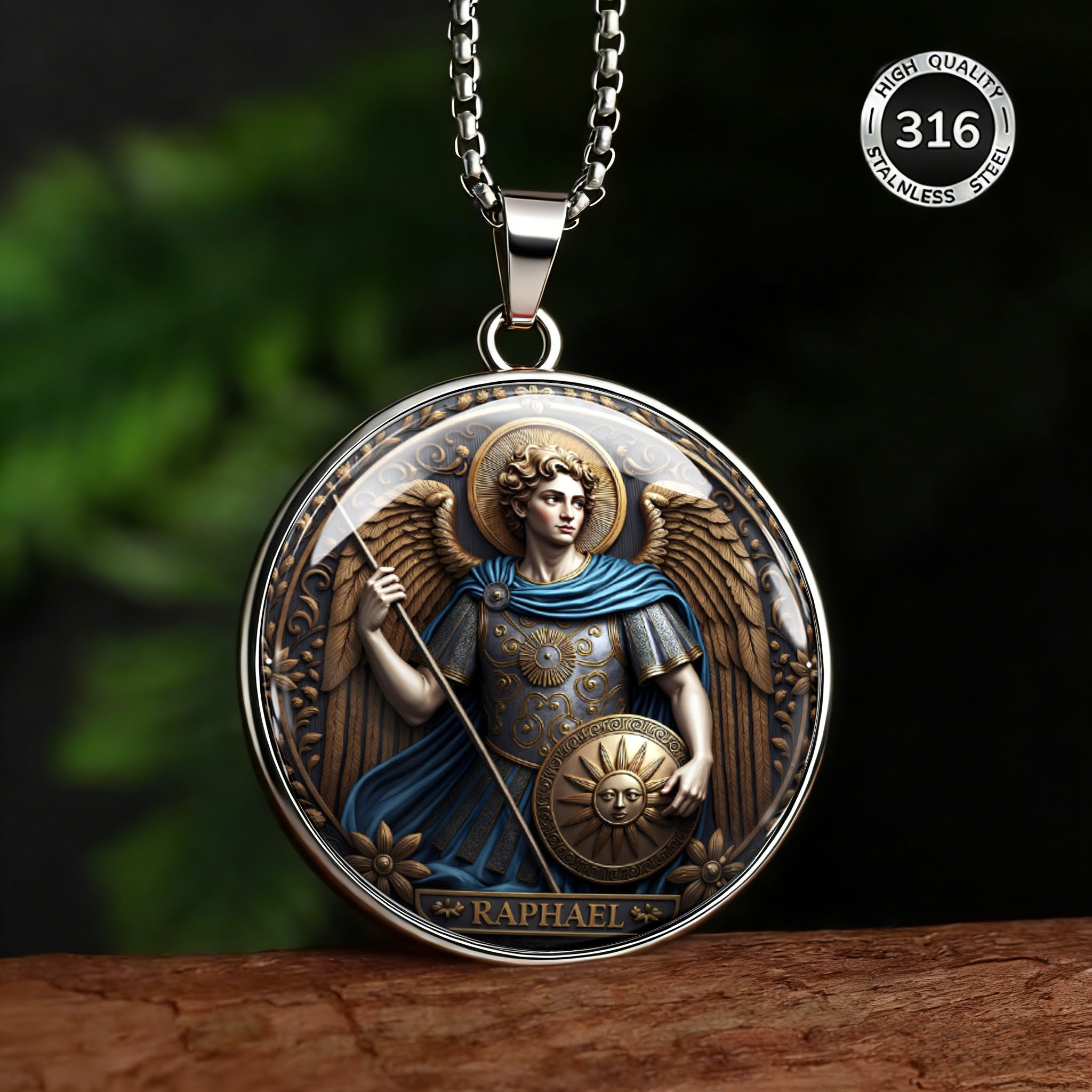 Men's Angel Raphael Pattern Stainless Steel Necklace