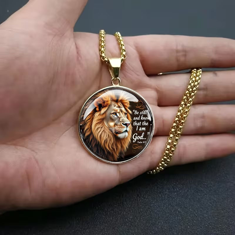 2D Flat Lion Head Pattern Men's Pendant Necklace