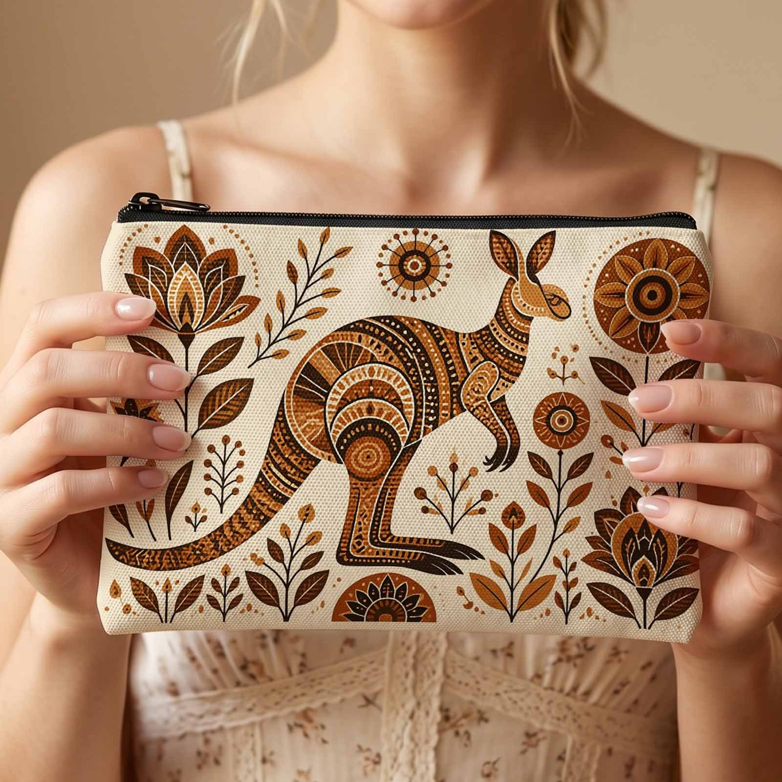 TEMU 1pc Kangaroo Print Cosmetic Bag Suitable For &, Durable Travel Toiletry With Pattern, Compact Storage Pouch For Daily, For,, - Ideal Gift For
