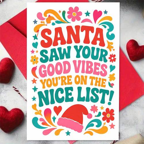 item picture 1pc greeting card and 1pc envelope vibrant retro christmas greeting card colorful floral patterns with santa hat santa saw your for friends holiday groovy aesthetic stationery