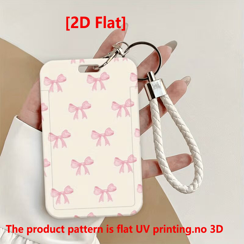TEMU Pink Bow Pattern - Durable Lanyard Id Holder - Multifunctional Card Case, Photo Card Bag, For Bus Student Cards, Creative