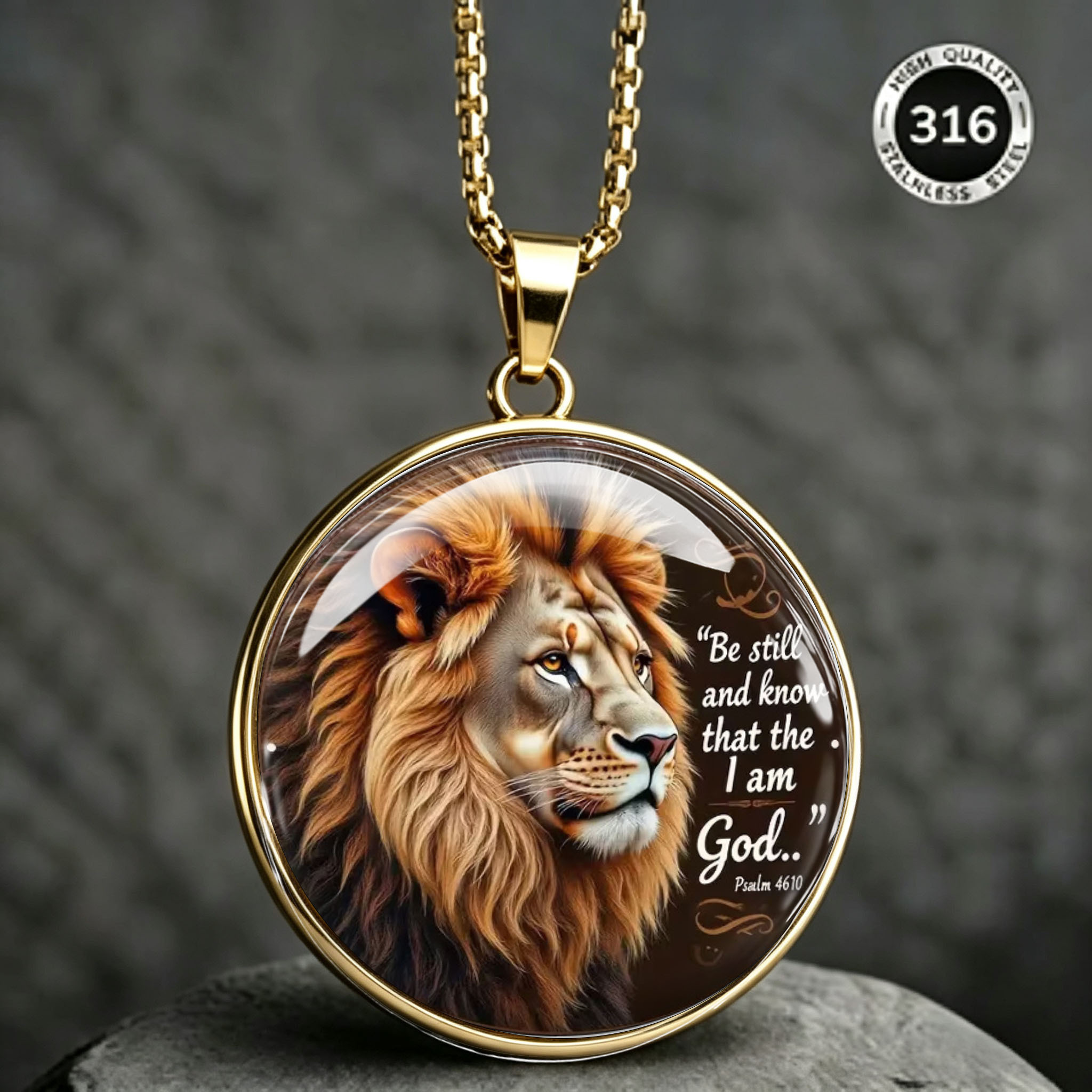 2D Flat Lion Head Pattern Men's Pendant Necklace