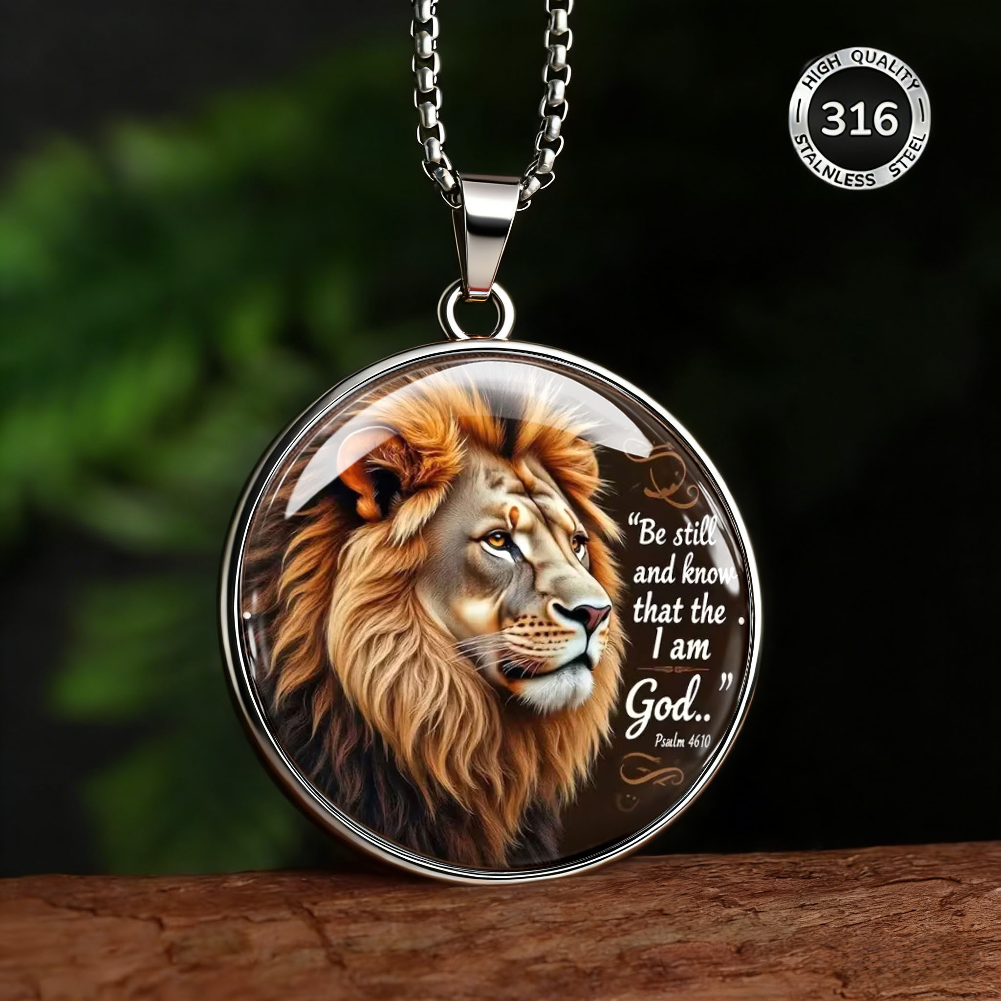 2D Flat Lion Head Pattern Men's Pendant Necklace