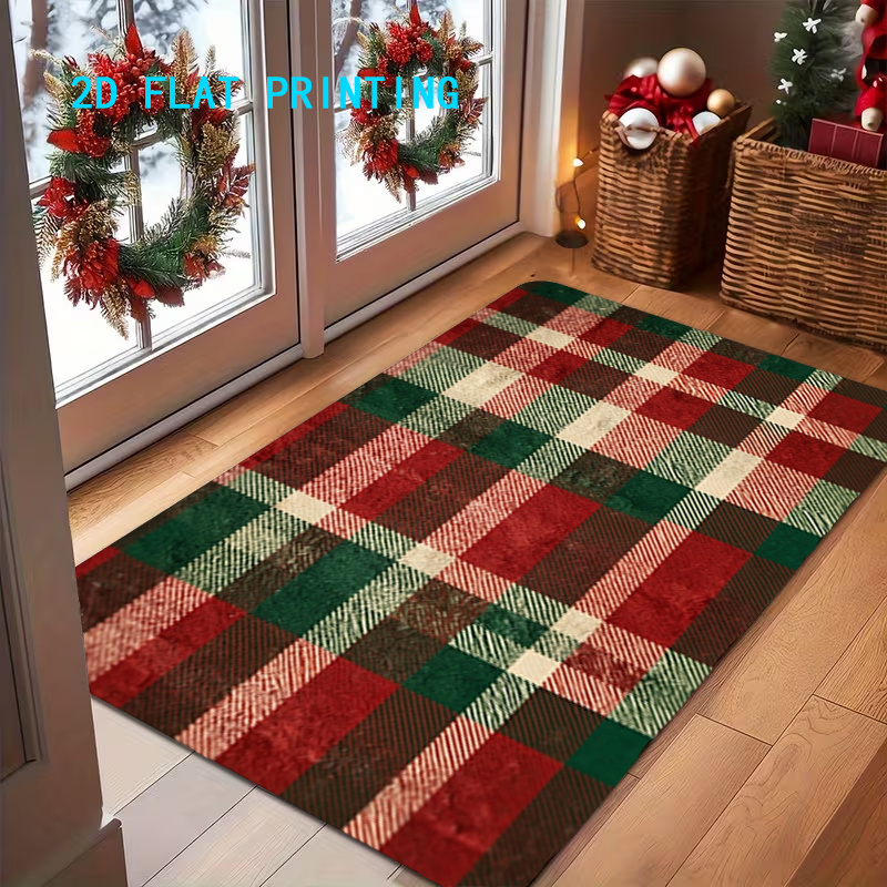 TEMU 1pc, 2d Flat Printing, Christmas Entrance Door Mat, Festive Vintage-style Foyer Entry Mat, Colorful Non-slip, Machine-washable Mat, Suitable For