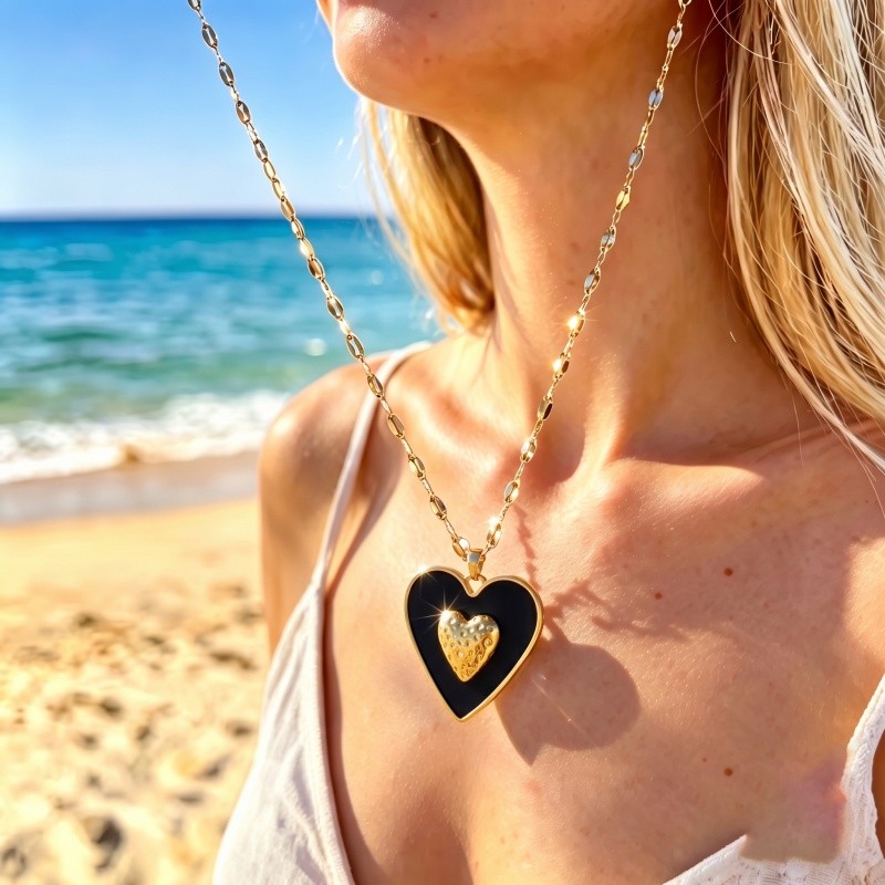 Women's 18K Plated Double-Layer Heart Pendant Necklace