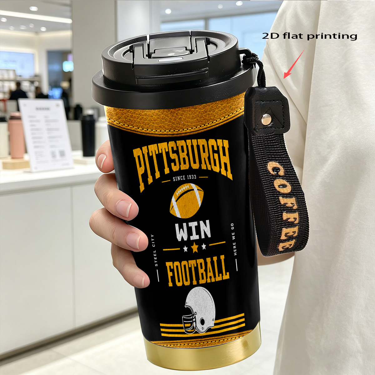 TEMU 2d Flat 1pc 18oz Coffee Stainless Steel Tumbler Reusable Coffee Cups With Lids, Leak-proof, Outdoor Sports, Camping, Fitness, Traveling,