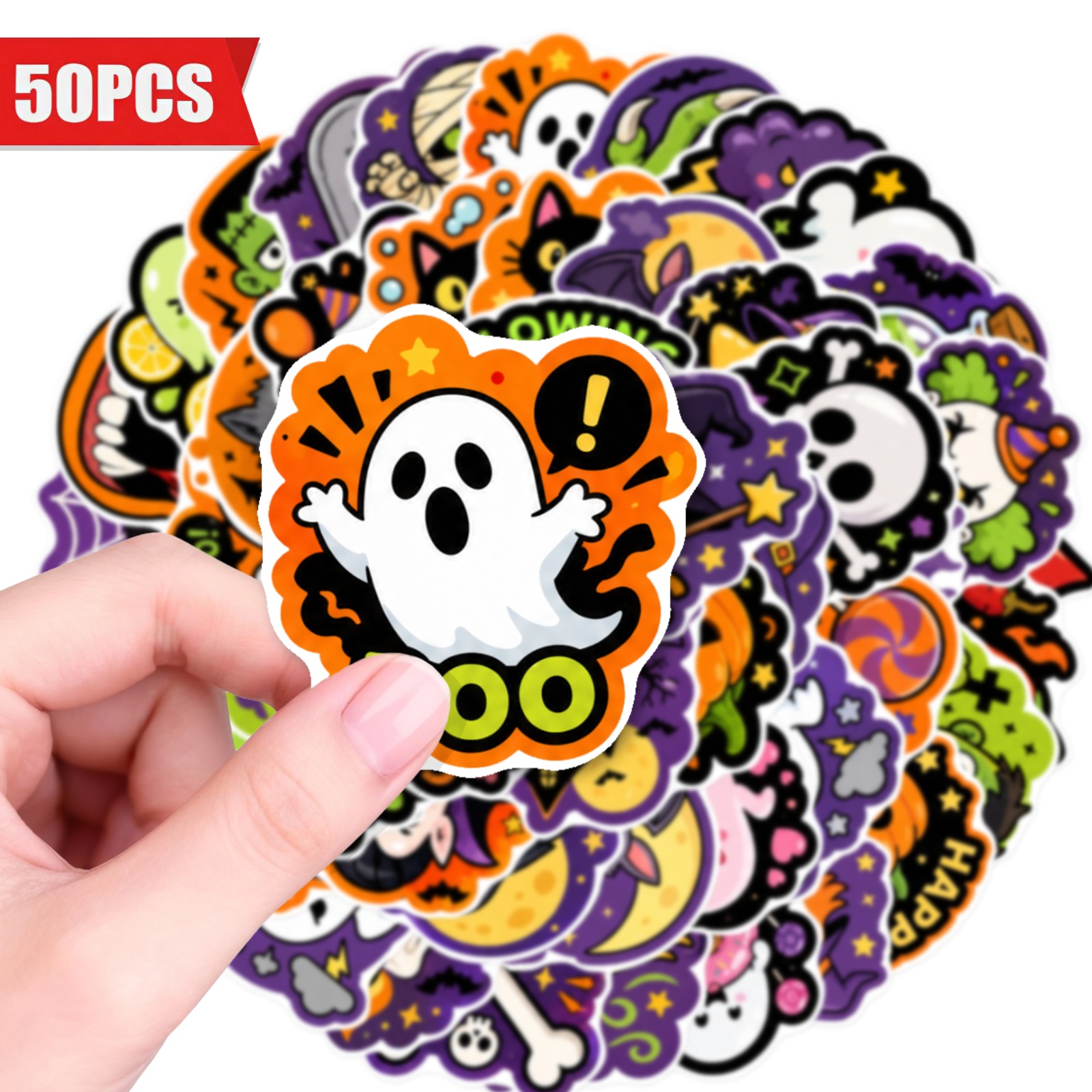 TEMU 50 Stück gruselige Themenaufkleber, Halloween-Aufkleber, festlicher Feiertagstil, geeignet für Party-Deko, Notizbuch-Dekoration,