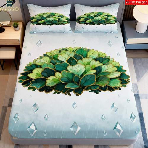 item picture 2 3pcs 2d flat printing fitted sheet green leaf bedding for bedroom decoration 1 fitted sheet 1 2 pillowcases without core halloween 2d flat